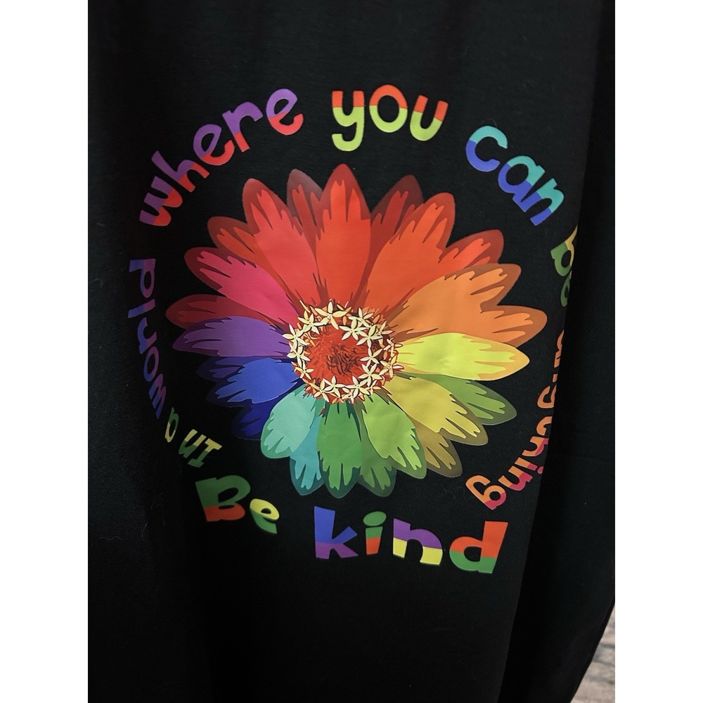 Be Kind T Shirt Black W/ Neon Print LGBTQ Sunflower Pride Large